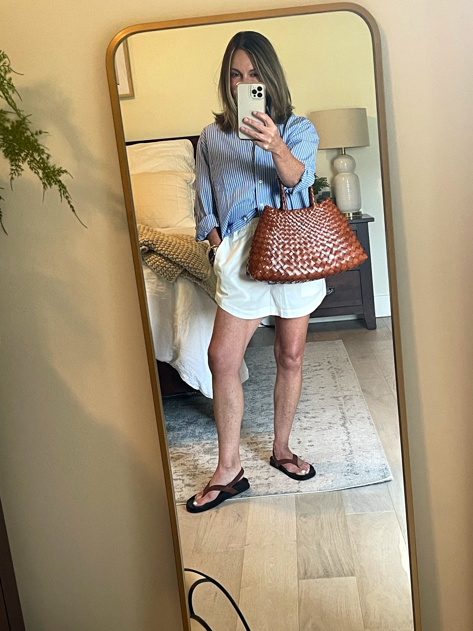 These sandals are one of my favorite finds from Nordstrom - on sale under $50 but NOT part of the Anniversary Sale. Luxe suede material, rich color (in person just like Nordstrom photo), nice quality gold buckle (adjustable), comfy footbed! TTS 
Also this crisp button down is one of my go-to styles - easy to throw on. It runs large, size down.

Sandals - Open Edit, tts
Shirt - Gap, xxs
Shorts - sold out, linked similar
Bag - Dragon Diffusion



#LTKFindsUnder50