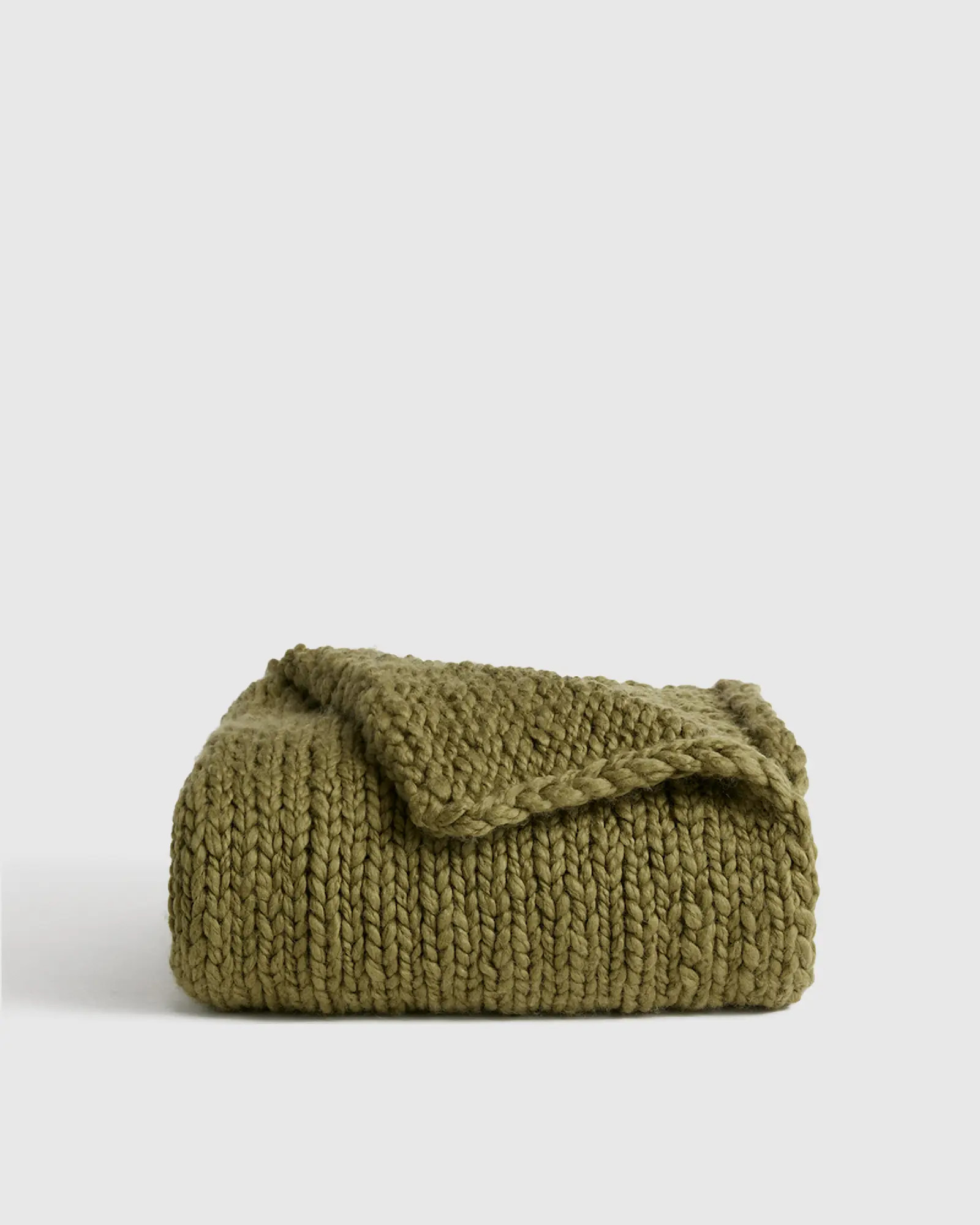 Chunky Hand Knit Wool Throw in Olive | Quince