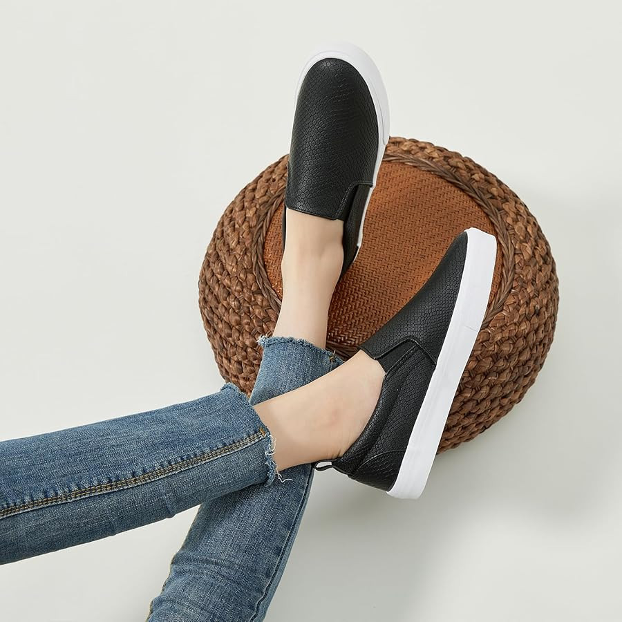 TUOPIN Womens Synthetic Leather Slip On Shoes,Padded Collar Slip on Sneakers for Women,Casual Loa... | Amazon (US)