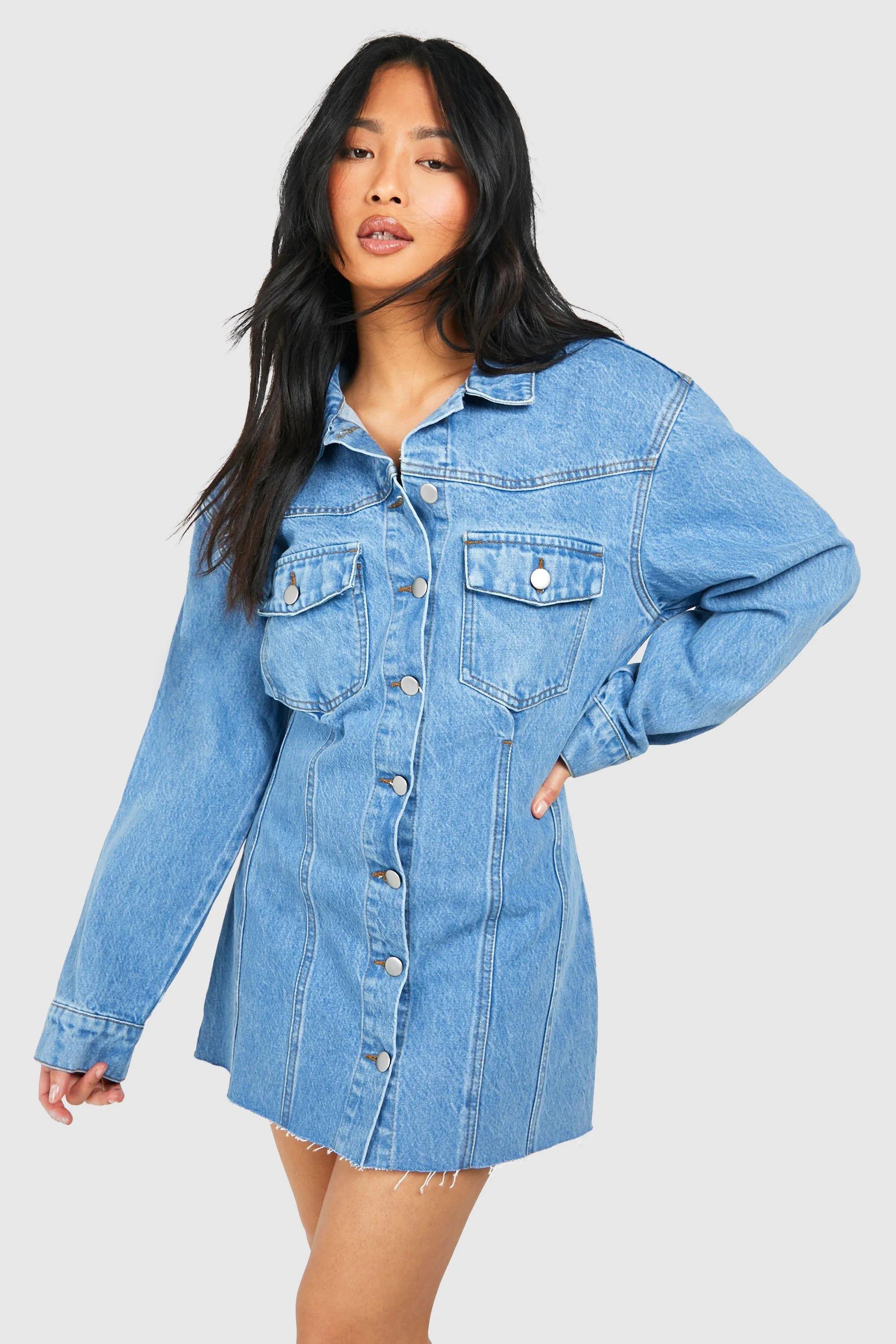 Petite Fitted Denim Mini Dress | Boohoo.com (UK & IE)