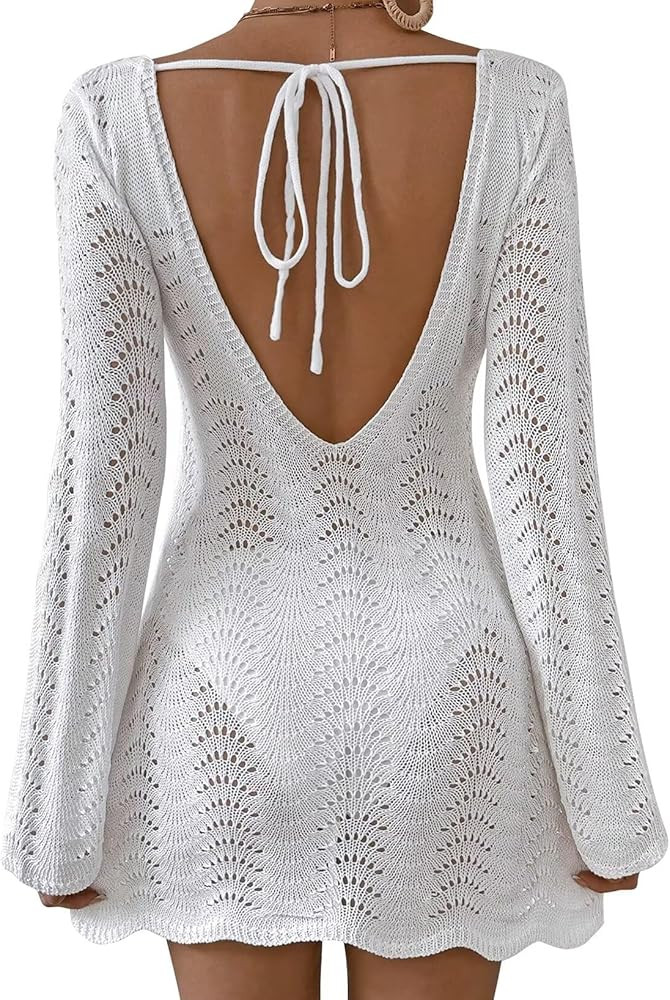 Falechay Womens Swimsuit Cover Up Long Sleeve Crochet Bathing Suit Mesh Backless Cover Ups Summer... | Amazon (US)