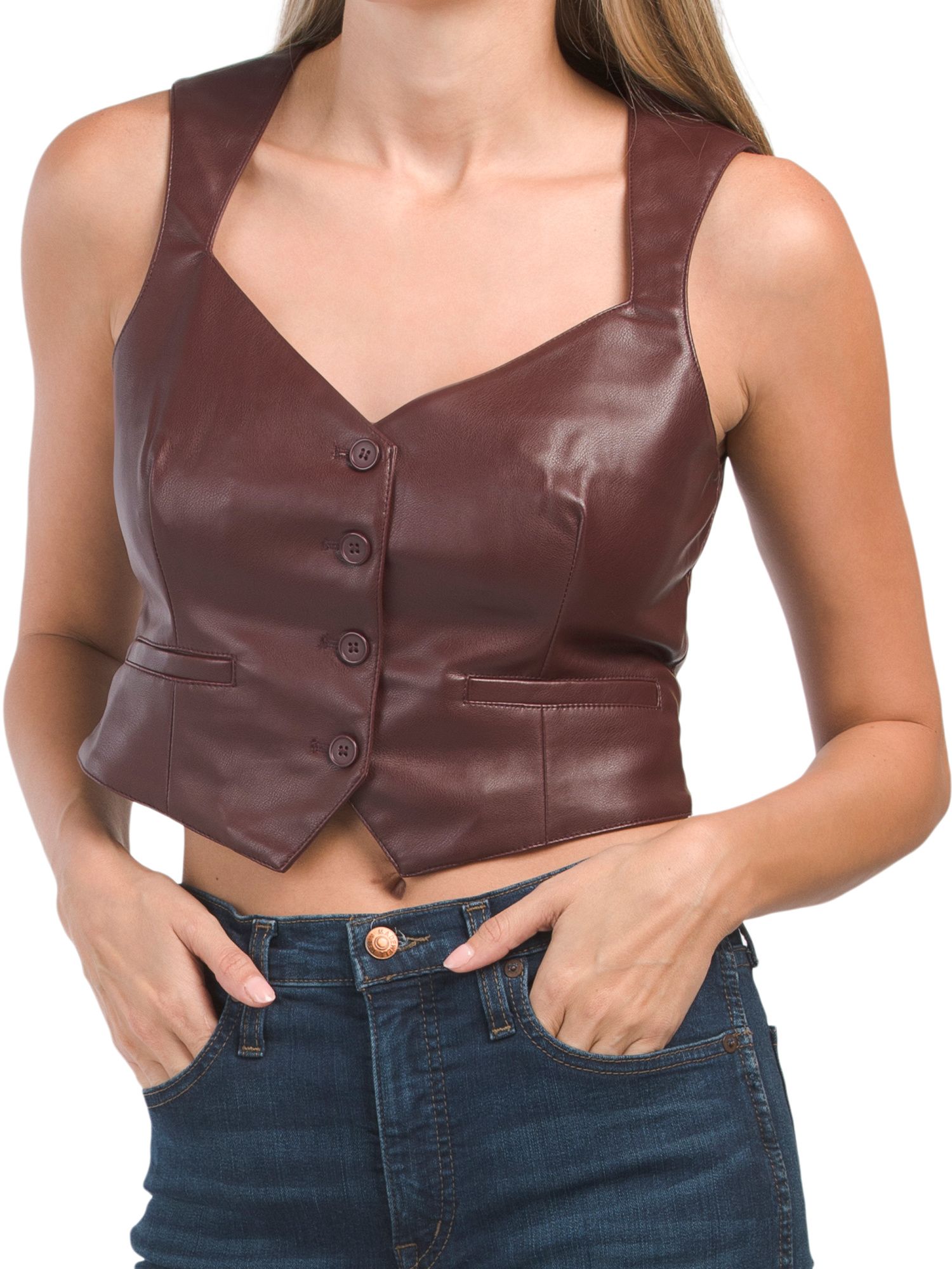 Faux Leather Sweetheart Neck Tailored Vest | Clothing | Marshalls | Marshalls