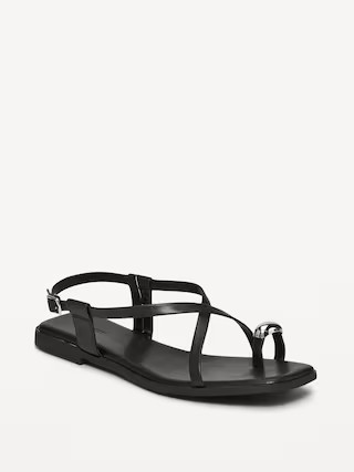 Faux Leather Strappy Toe Ring Sandals | Old Navy (US)