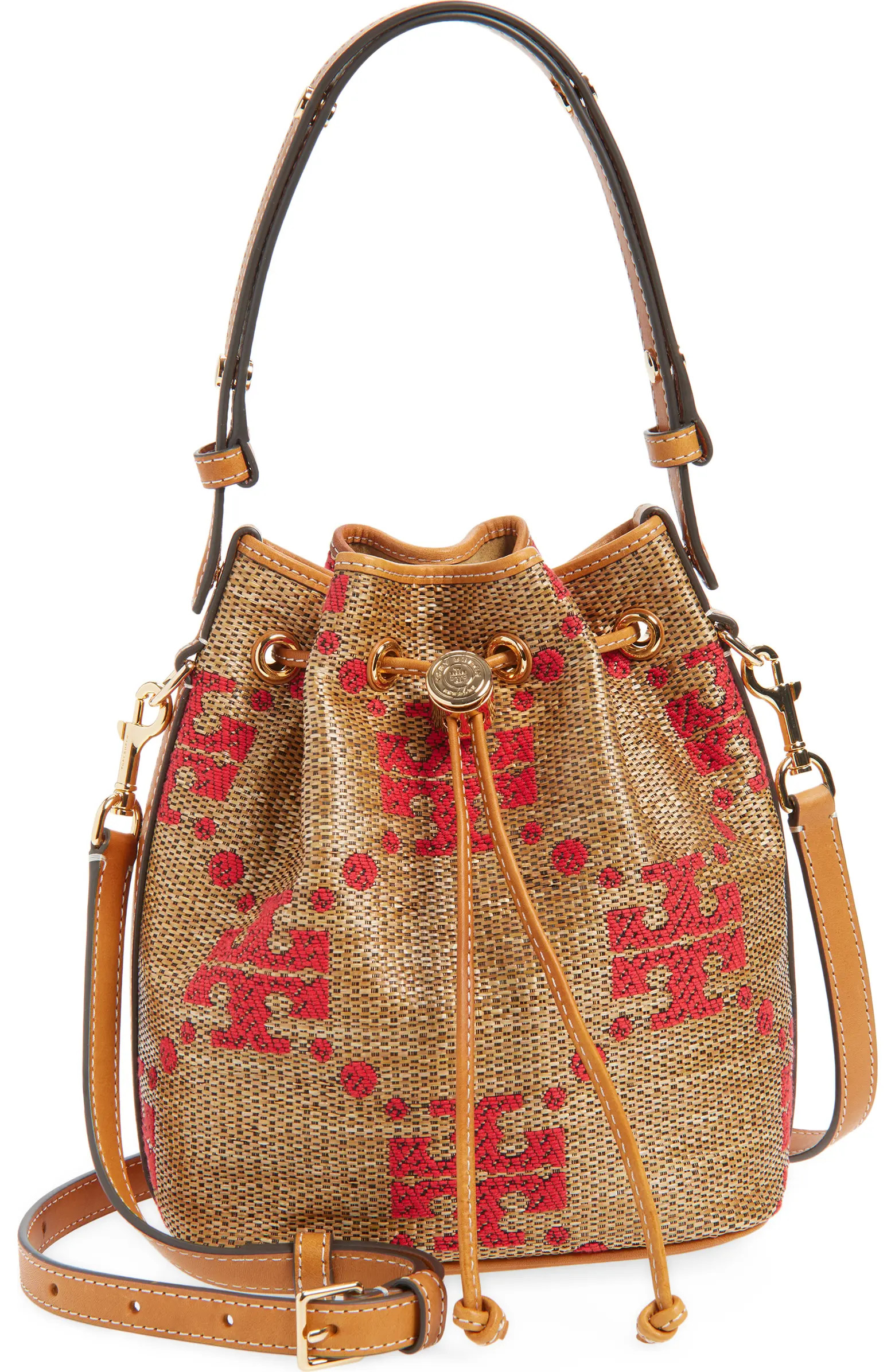T Monogram Straw Bucket Bag | Nordstrom