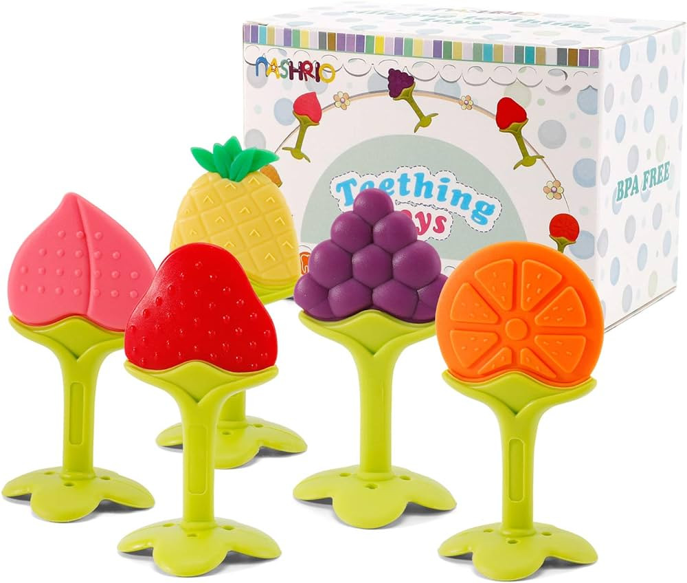 NASHRIO Baby Teething Toys Pack of 5 - Silicone BPA Free Natural Organic Freezer Safe Teethers fo... | Amazon (US)