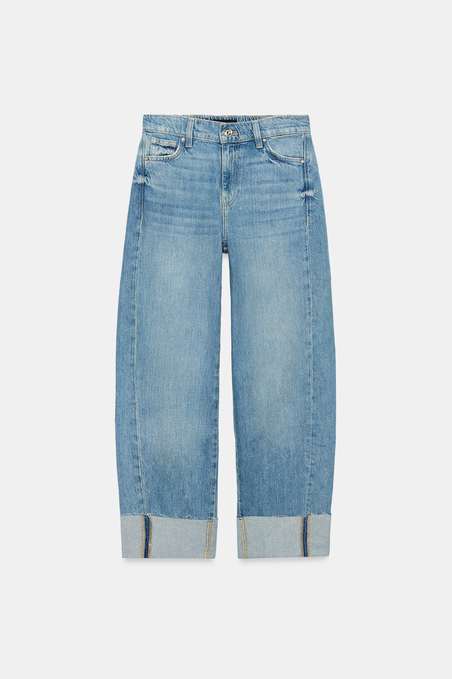 Zara - Z1975 Mid-Waist Baggy Jeans With Turn-Up Hems - Mid-Blue - 4 - Woman | Zara UK