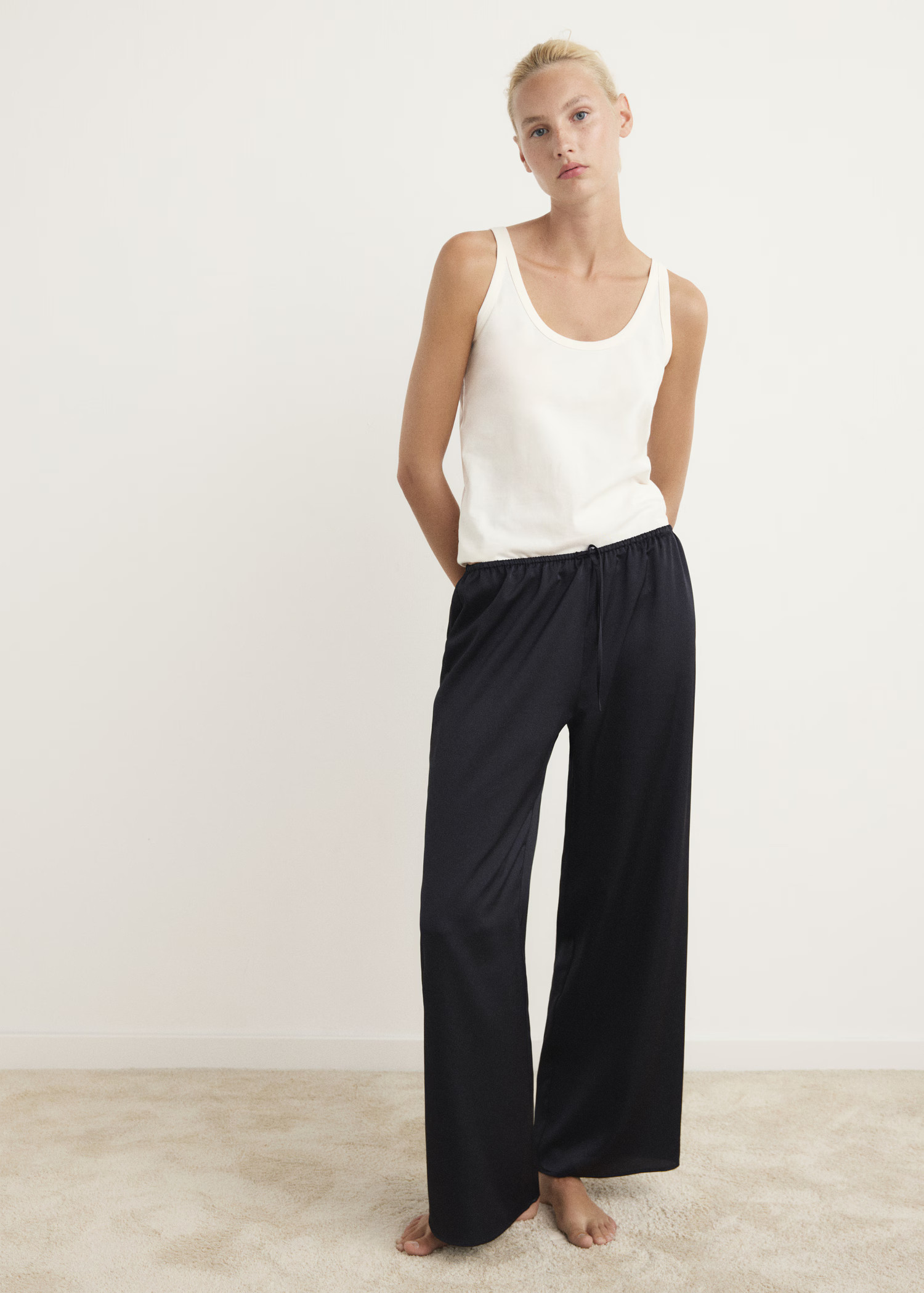 Satin long trousers - Women | MANGO United Kingdom | MANGO (UK)