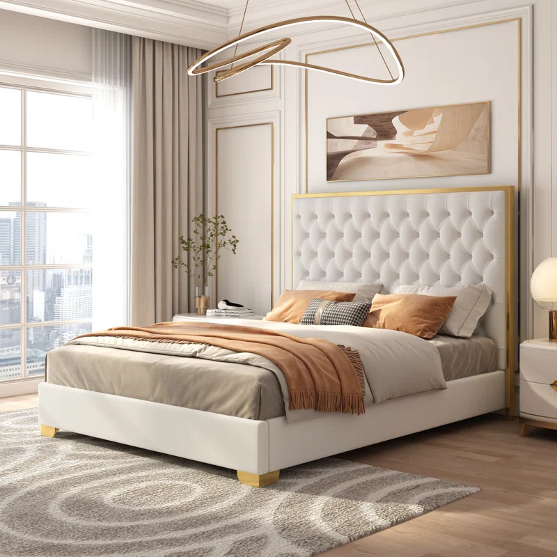 Valmar Morden Tufted Upholstered Golden Platform Bed | Wayfair North America