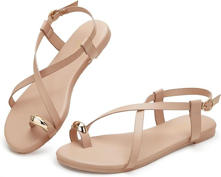 Trary Women's Flat Sandals with Adjustable Buckle, Cross Strap Strappy Sandals Summer Casual Comf... | Amazon (US)