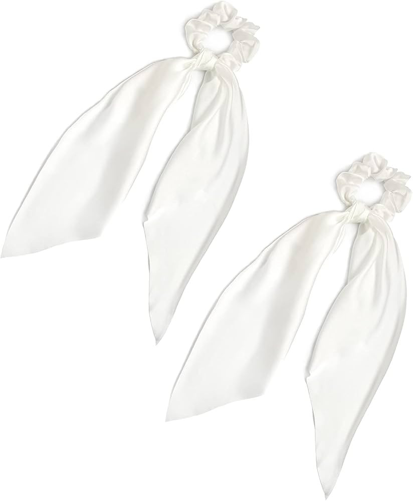 Pack of 2 Knotted Bow Hair Scrunchies Elastic Hair Scarf Hair Ties Bands Silky Satin Hair Ribbon ... | Amazon (US)