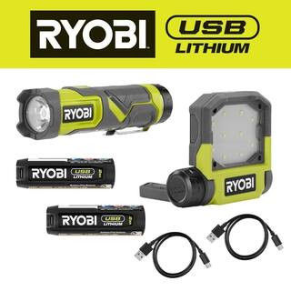 RYOBI USB Lithium 600 Lumen LED Compact Flashlight & 500 Lumen LED Pivoting Flip Light Kit w/ (2)... | The Home Depot