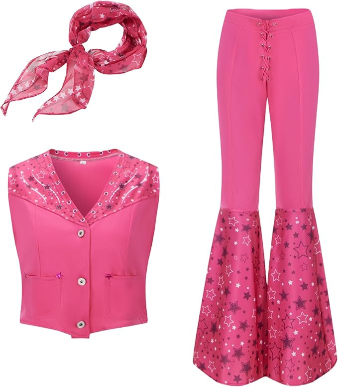 Justincity Pink Cowgirl Costume 70s 80s Disco Outfits Doll Movie Flare Pant Set Halloween Cosplay... | Amazon (US)