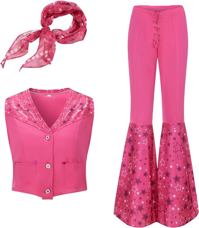 Justincity Pink Cowgirl Costume 70s 80s Disco Outfits Doll Movie Flare Pant Set Halloween Cosplay... | Amazon (US)