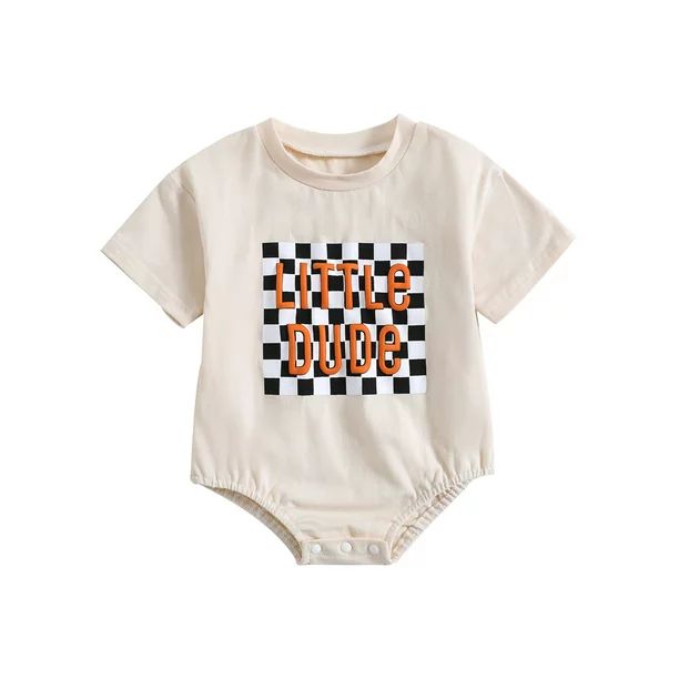 Infant Baby Boys Romper Checkerboard Letter Print Short Sleeve Crew Neck Jumpsuits Summer Casual ... | Walmart (US)