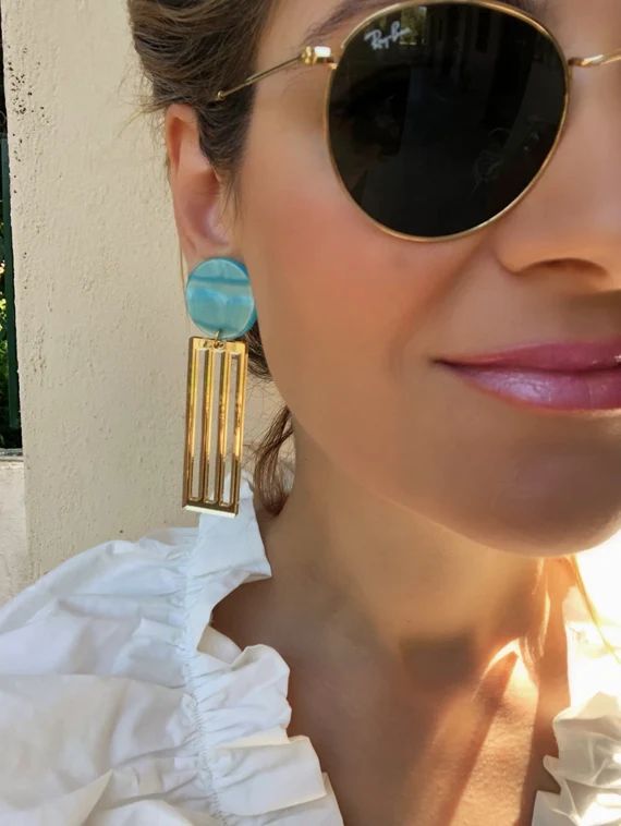 Gold Rectangular Earrings, Clip On Earrings, Ethnic Earrings, Geometric Earrings, Gift for Her, M... | Etsy (US)