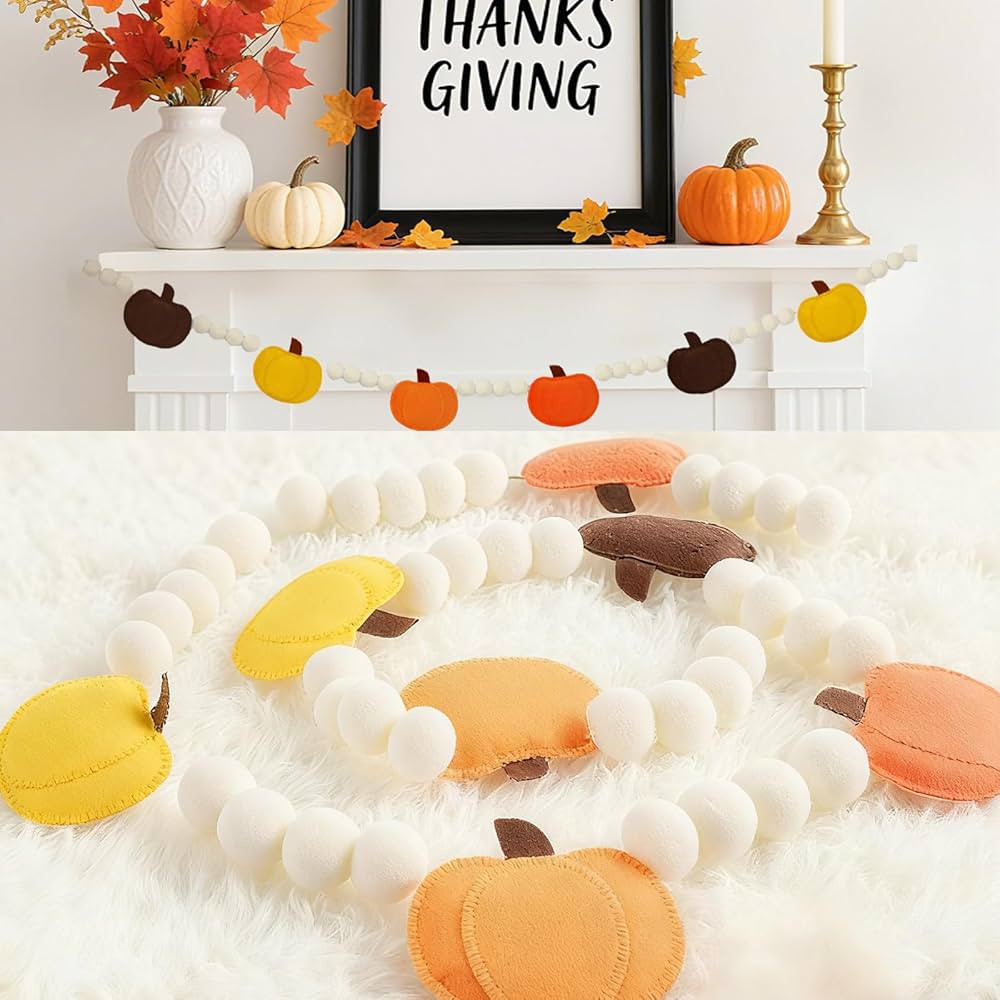 jijAcraft Pumpkin Garland Fall Decorations – Pre-Strung Pumpkin Banner Decor, Fall Felt Garland... | Amazon (US)