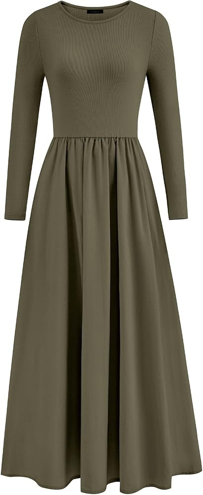 KIRUNDO Women Casual Long Sleeve Midi Dress 2025 Fall Wedding Guest Flowy Bohemian Modest Long Dr... | Amazon (US)