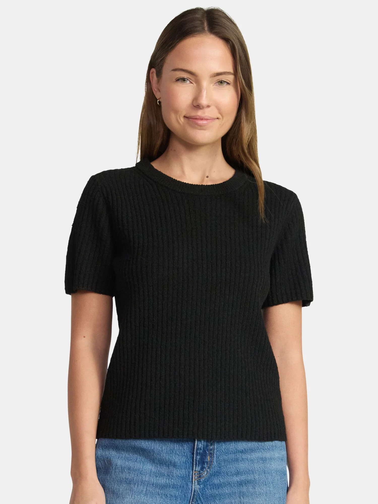 Time and Tru Women's Sweater Tee with Short Sleeves, Sizes XS-XXXL | Walmart (US)