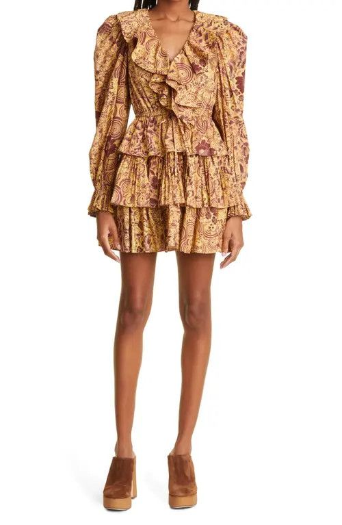 Ulla Johnson Lola Tiered Ruffle Long Sleeve Dress in Amber at Nordstrom, Size 4 | Nordstrom