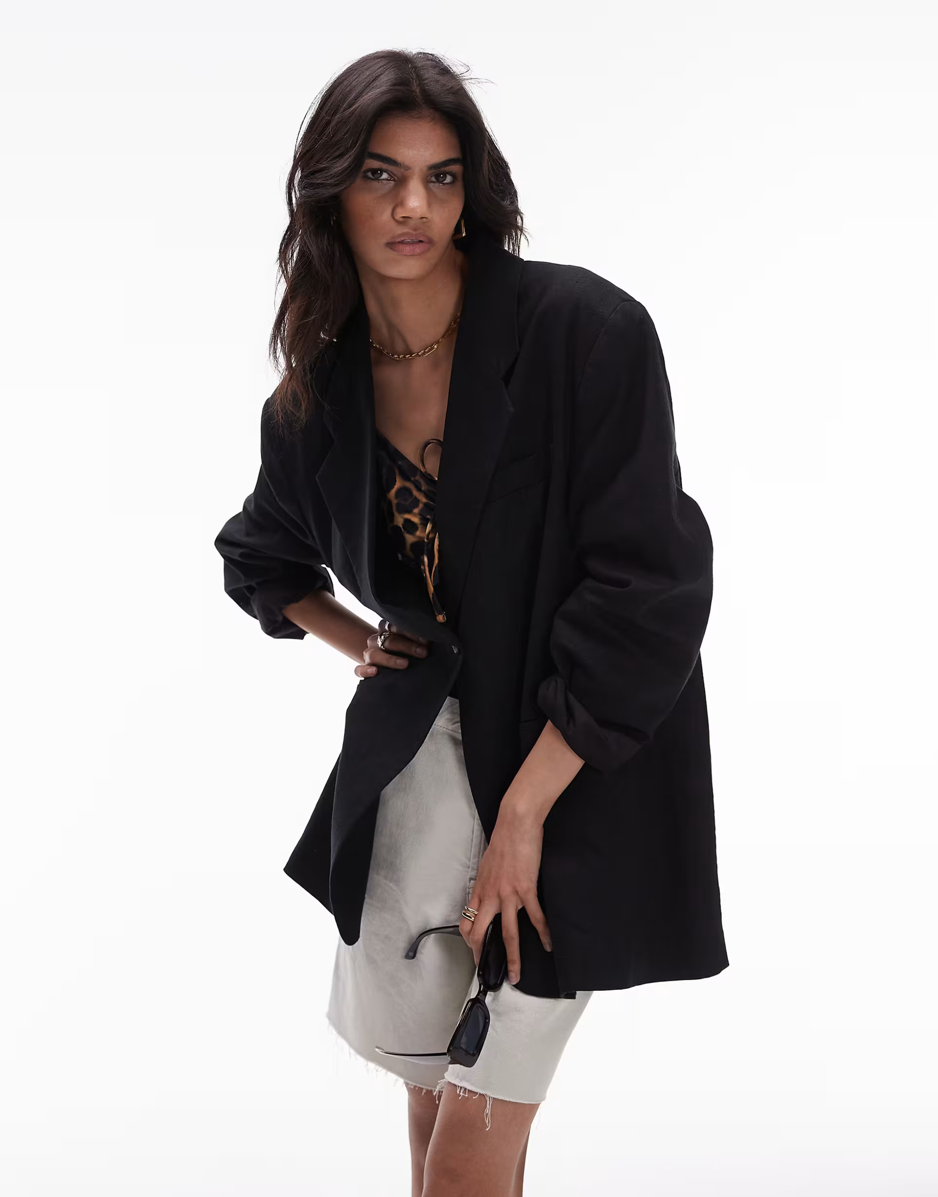 Topshop high break oversized linen blazer in black | ASOS (Global)