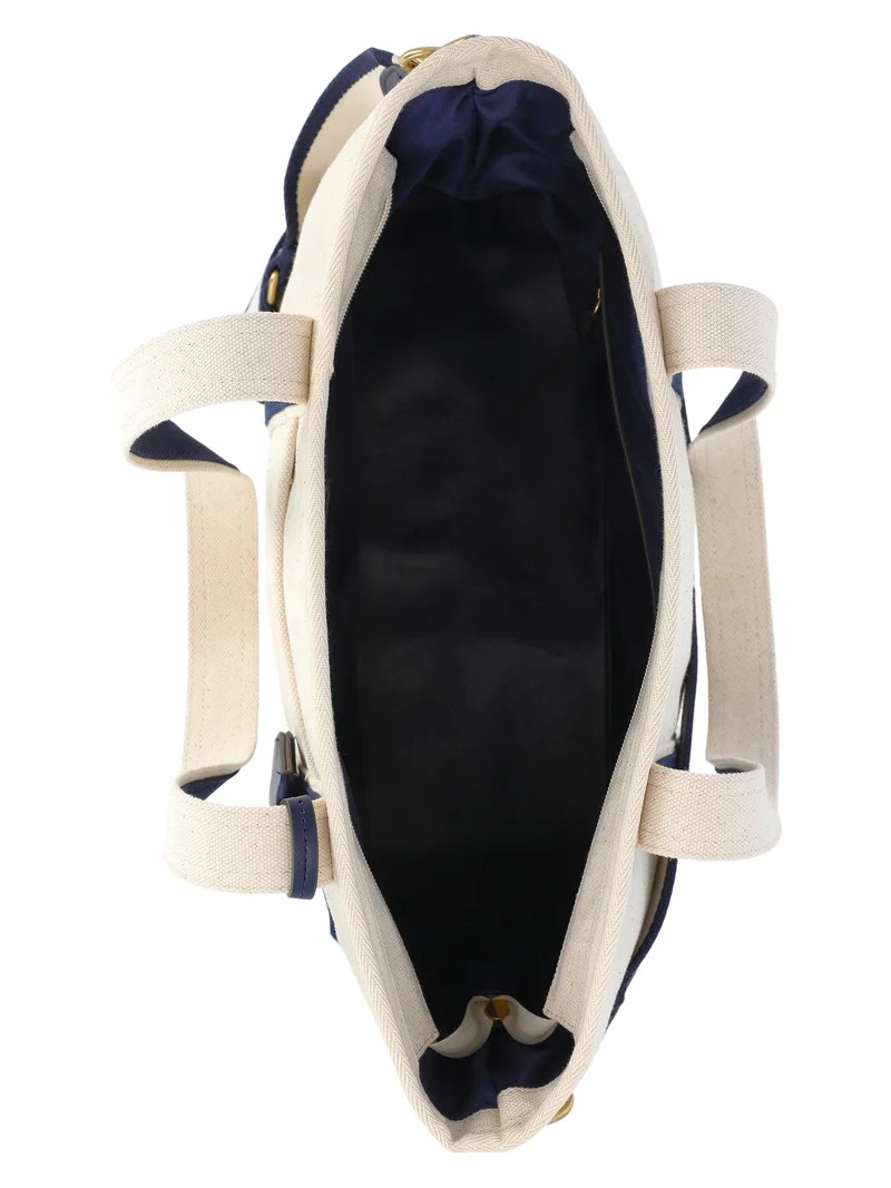 Free Assembly Women's Medium Canvas Tote, Natural/Navy | Walmart (US)
