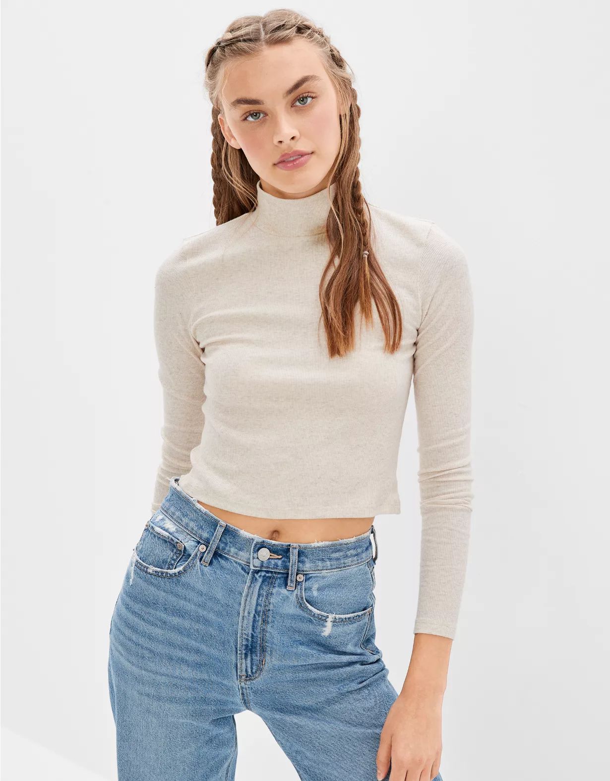 AE Long-Sleeve Mock Neck T-Shirt | American Eagle Outfitters (US & CA)