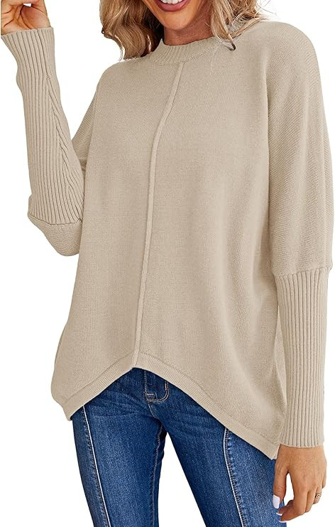 Miessial Women's Knit Oversized Long Sweater Batwing Sleeve Crew Neck Pullover Sweaters Lightweig... | Amazon (US)