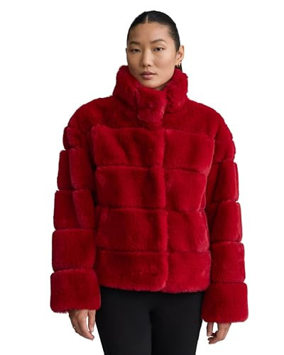 NVLT Women’s Wide Stripe Faux Fur Jacket Red | Amazon (US)
