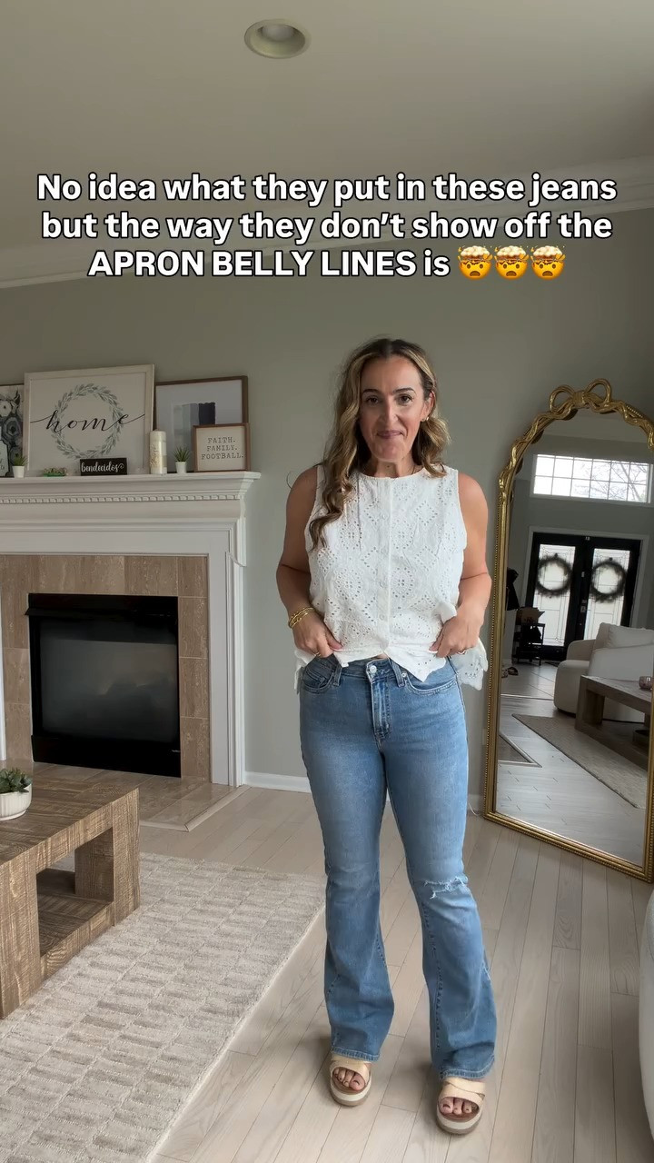 This is my 3rd color in these jeans and I LOVE them! They do come without a tear but I like that look! So comfy. Do have stretch but hold their shape. Size down if in between. I wear a 28. Top is a medium and so cute! I love this look for a memorial day BBQ or just running around. The eyelet tops are so hot right now and I love them for an elevated casual look!


Wearing a medium in all #jeanstryon #jeans #apronbelly #summeroutfits #cutesummeroutfit 

 #LTKootd #LTKmomlife #LTKOver40