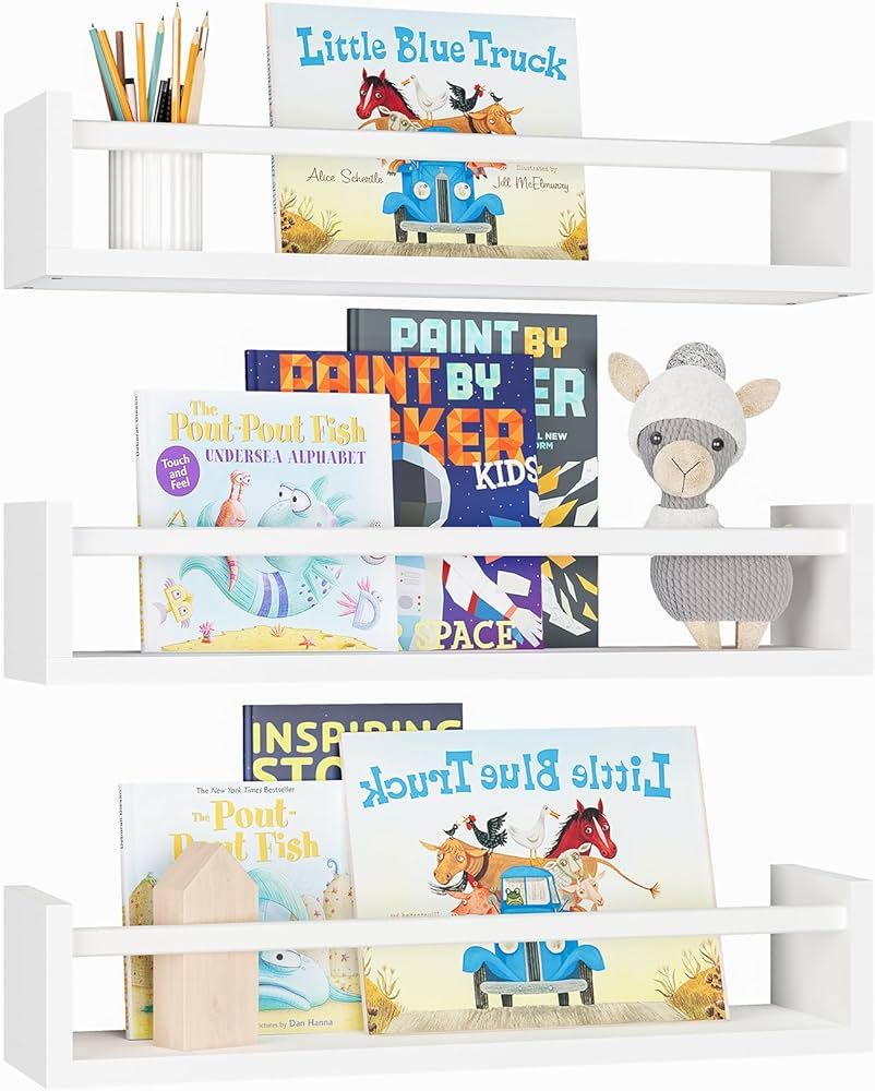 Fixwal Nursery Bookshelves, 16.5 Inch Floating Bookshelves for Wall Set of 3, Baby Kids Decor, Solid | Amazon (US)