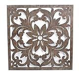 Benjara Traditional Square Shape Wooden Wall Decor with Floral Engraving, Brown | Amazon (US)