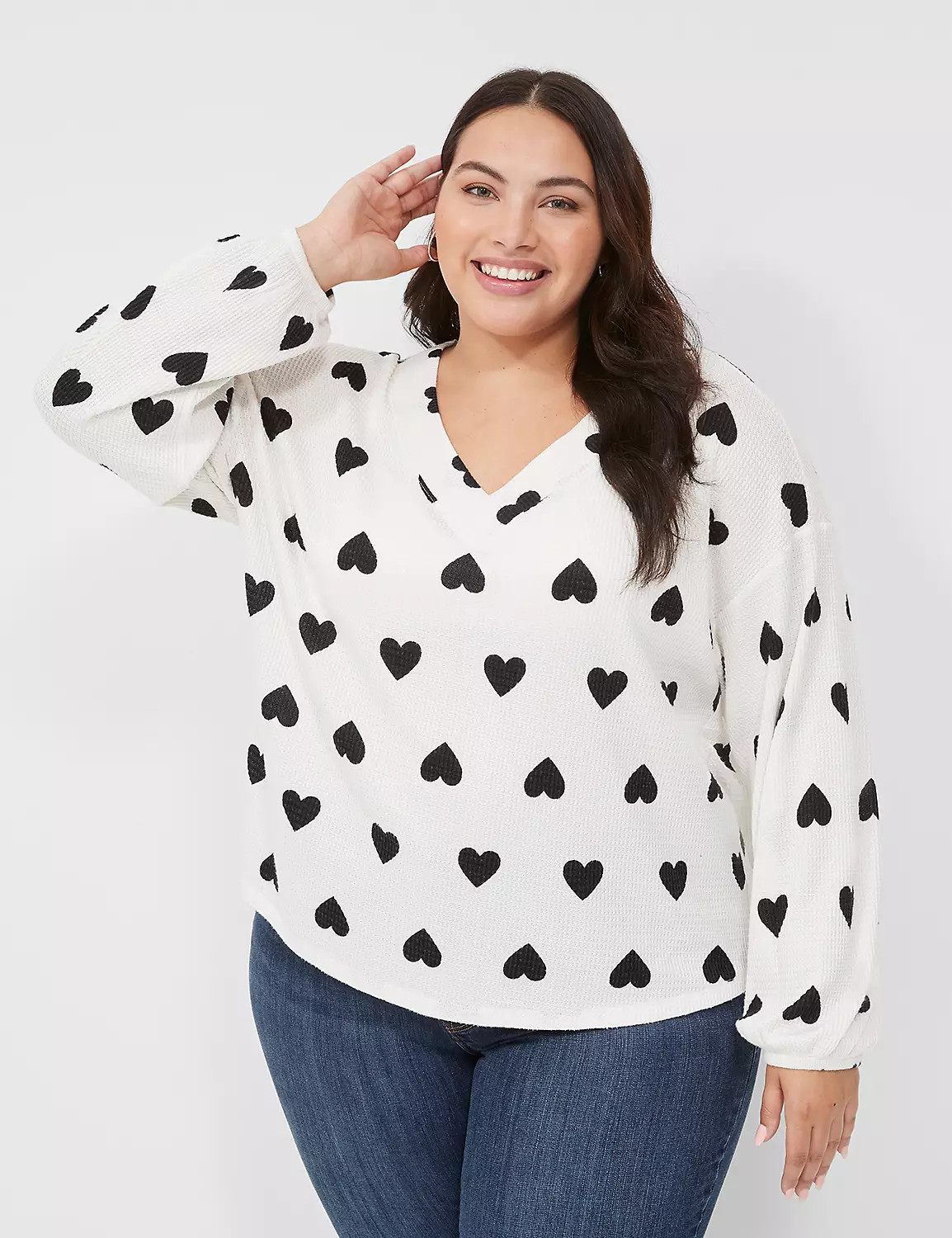 Blouson-Sleeve V-Neck Waffle Tee | LaneBryant | Lane Bryant (US)