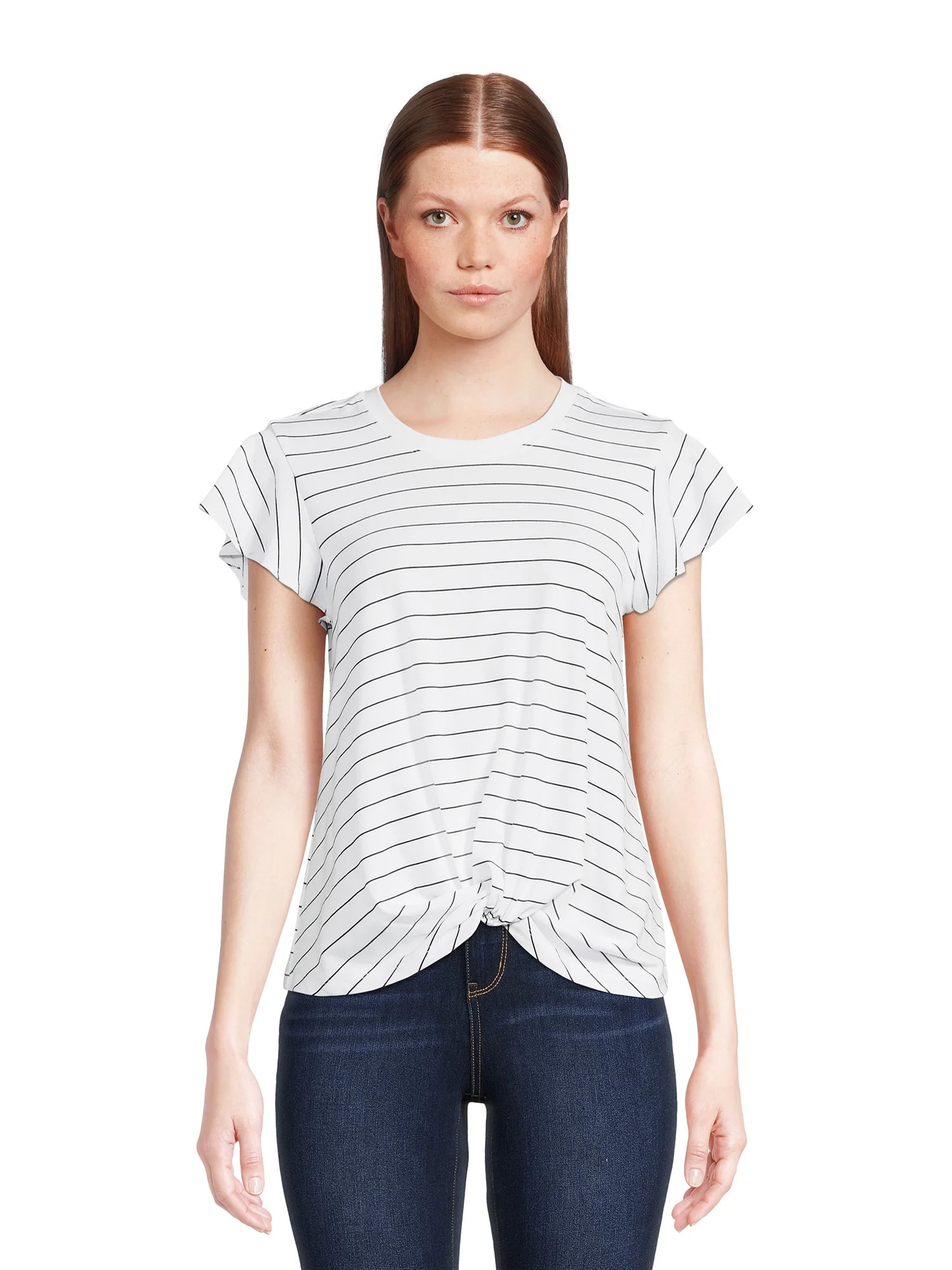 Time and Tru Women's Twist Top with Short Sleeves | Walmart (US)