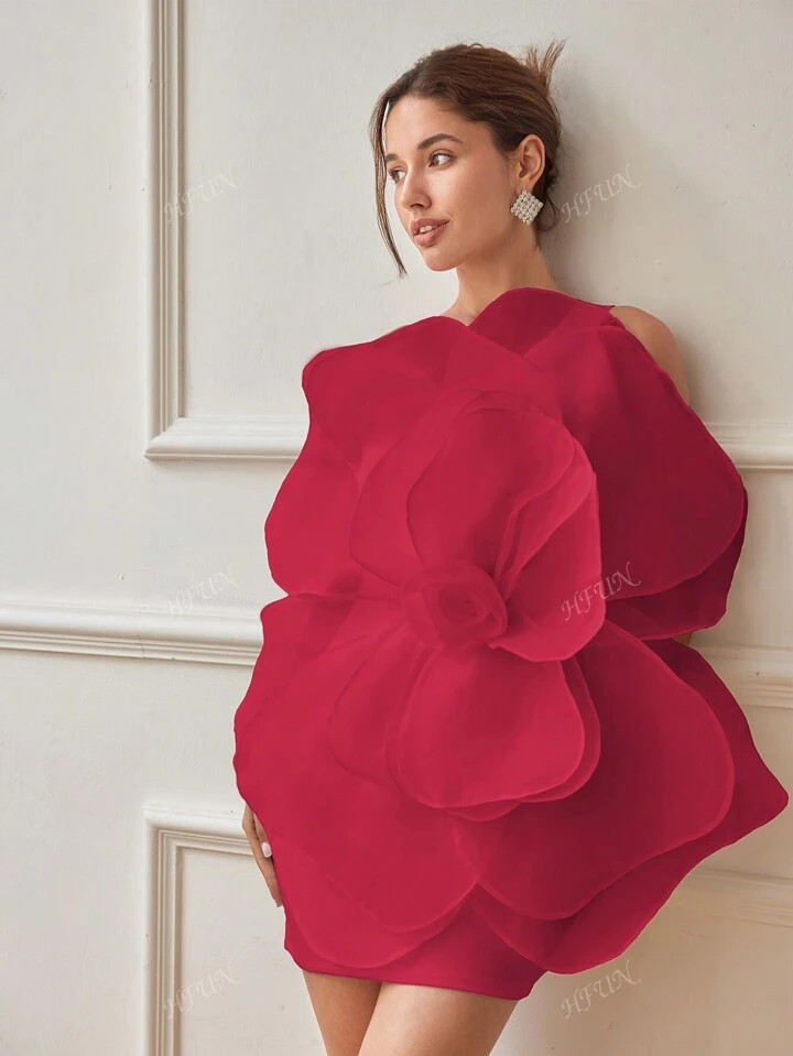 TrendsWomen's Voluminous Rose Formal Dress, Avant-Garde Evening Gown For Summer, Elegant Semi For... | SHEIN