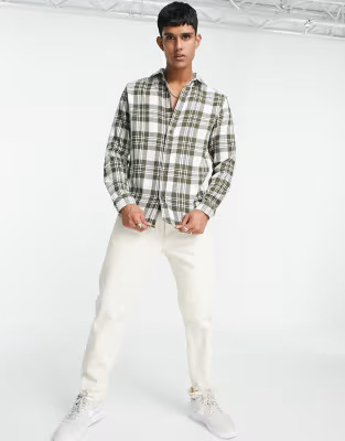 River Island twill check shirt in khaki | ASOS (Global)
