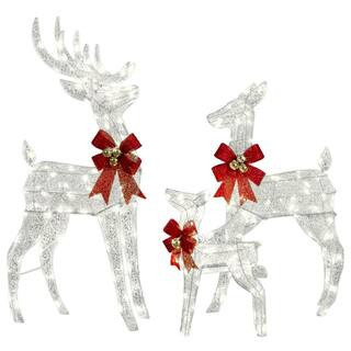 48 in. 210 LED Lights Metal Reindeer Family Christmas Yard Decor in Silver | The Home Depot