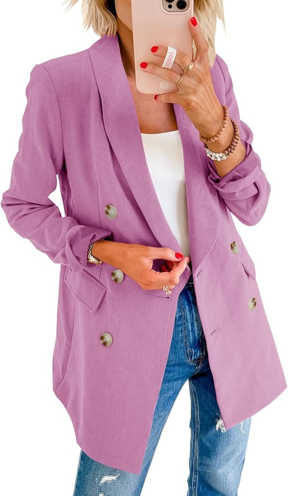 Tutorutor Womens Casual Blazers Long Sleeve Button Open Front Lapel Collar Long Blazer Work Offic... | Amazon (US)