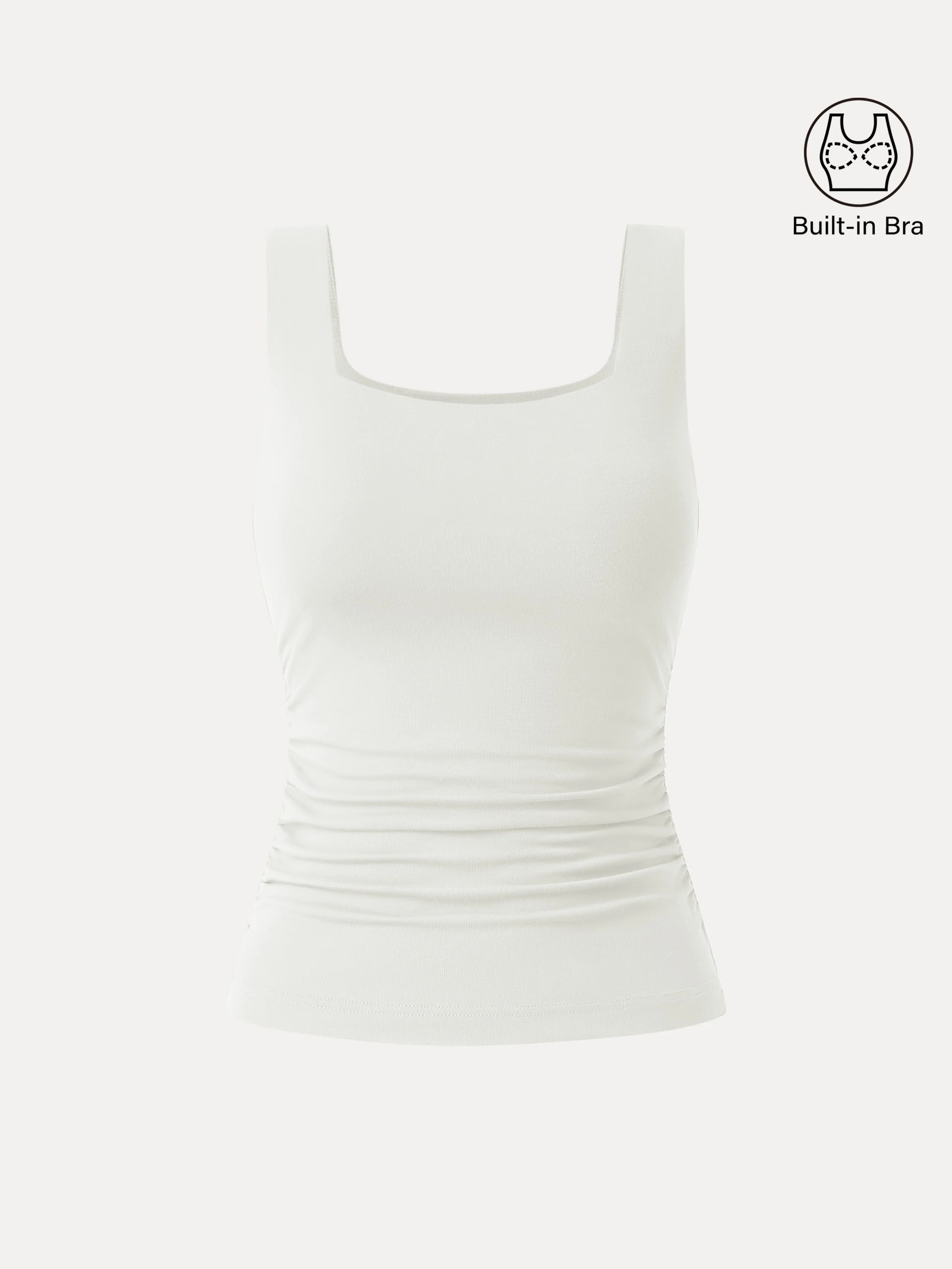 Airy Square Neck Side Ruched Brami Tank - Pure White / L | OGLmove