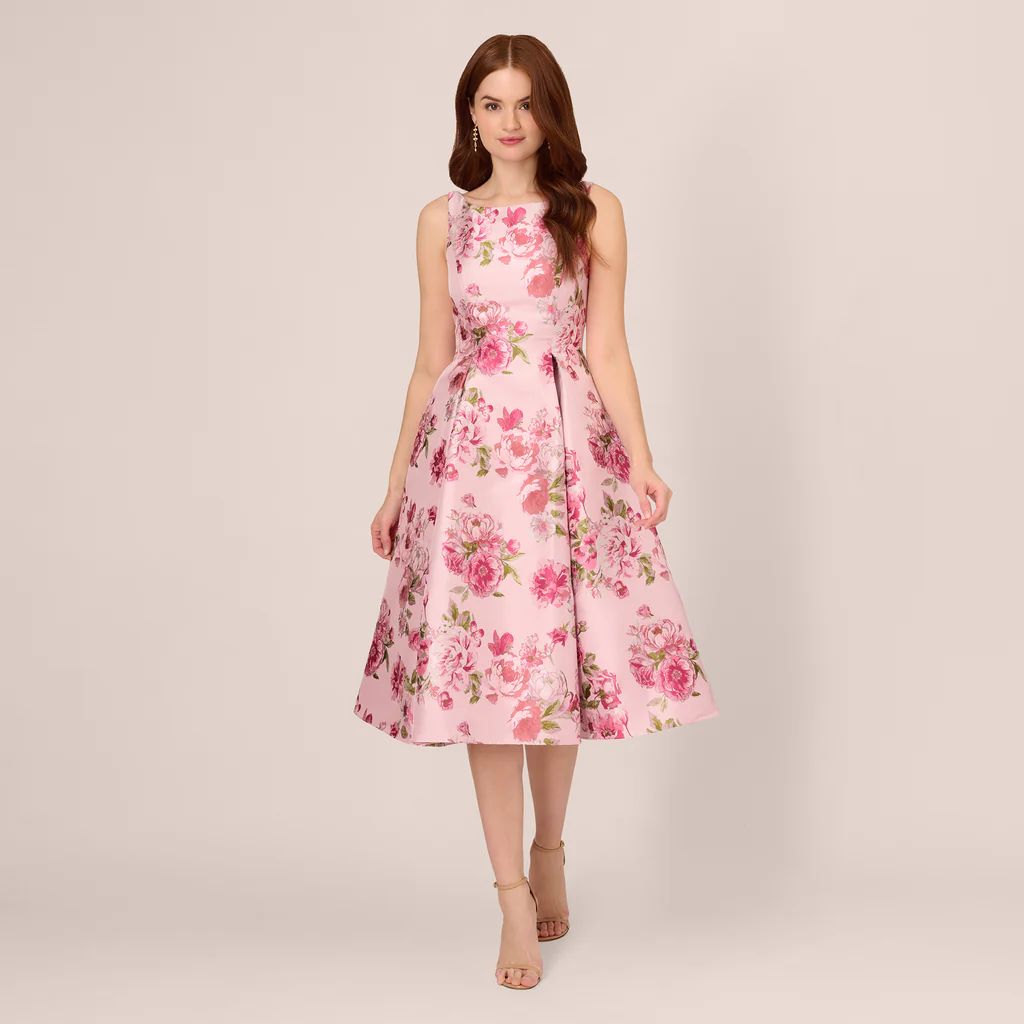 Floral Jacquard Fit And Flare Midi Dress In Blush Multi | Adrianna Papell