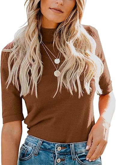 LIYOHON Womens Tops Dressy Casual Fall Cute Tops Mock Turtleneck Business T Shirts Outfits | Amazon (US)