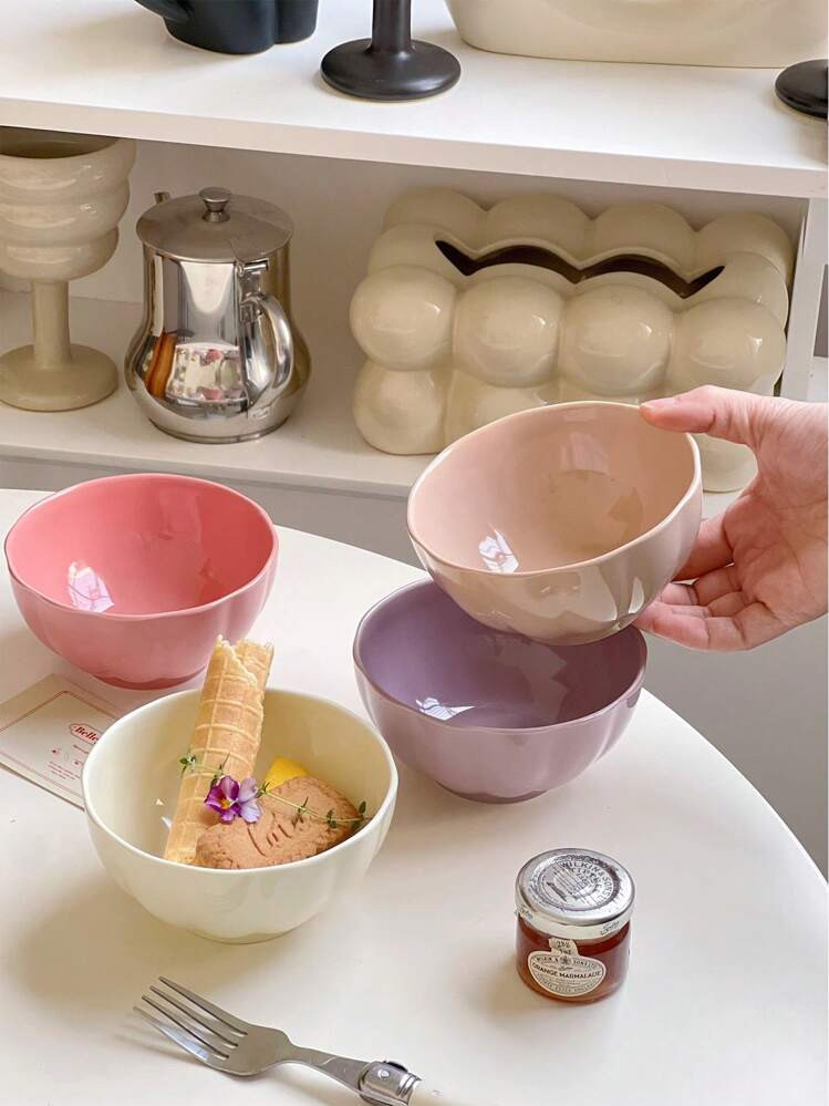 1/2/4 Pezzi - Set Di Ciotole In Ceramica Da 4,5 Pollici | Set Di Stoviglie In Porcellana Colorata - Ciotola Per Insalata, Ciotola Per Avena, Ciotola Per Yogurt, Ciotola Per Dessert, Ciotola Per Zuppa, Ciotola Per Riso, Ciotola Per Pasta | Adatto A Microonde/Forno/Lavastoviglie | Forniture Per Cucina, Ristorante E Casa, Forniture Scolastiche | SHEIN