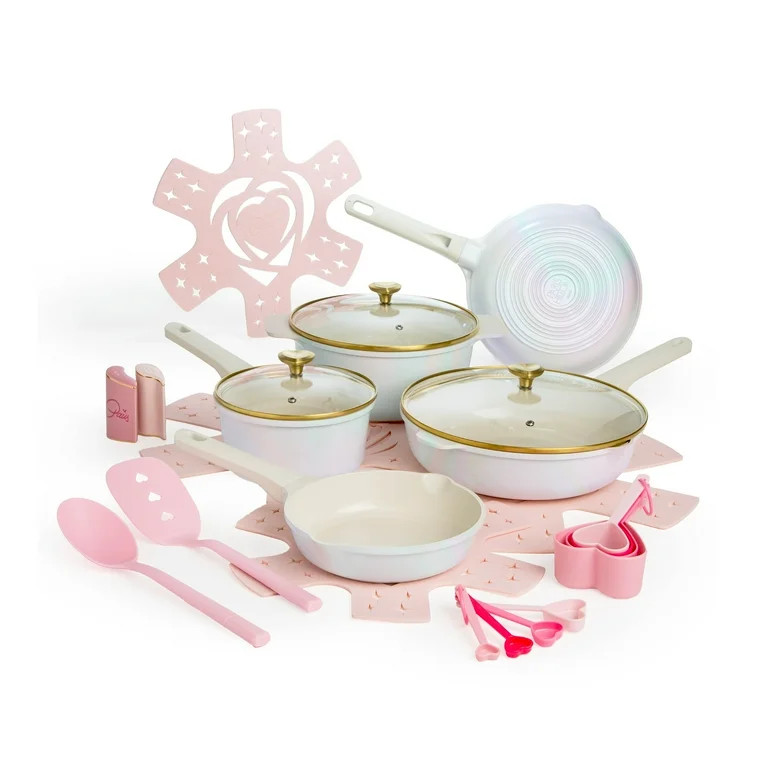 Paris Hilton Batería de Cocina de Cerámica Limpia de 24 Piezas, Arcoíris Blanco Iridiscente | Walmart (US)