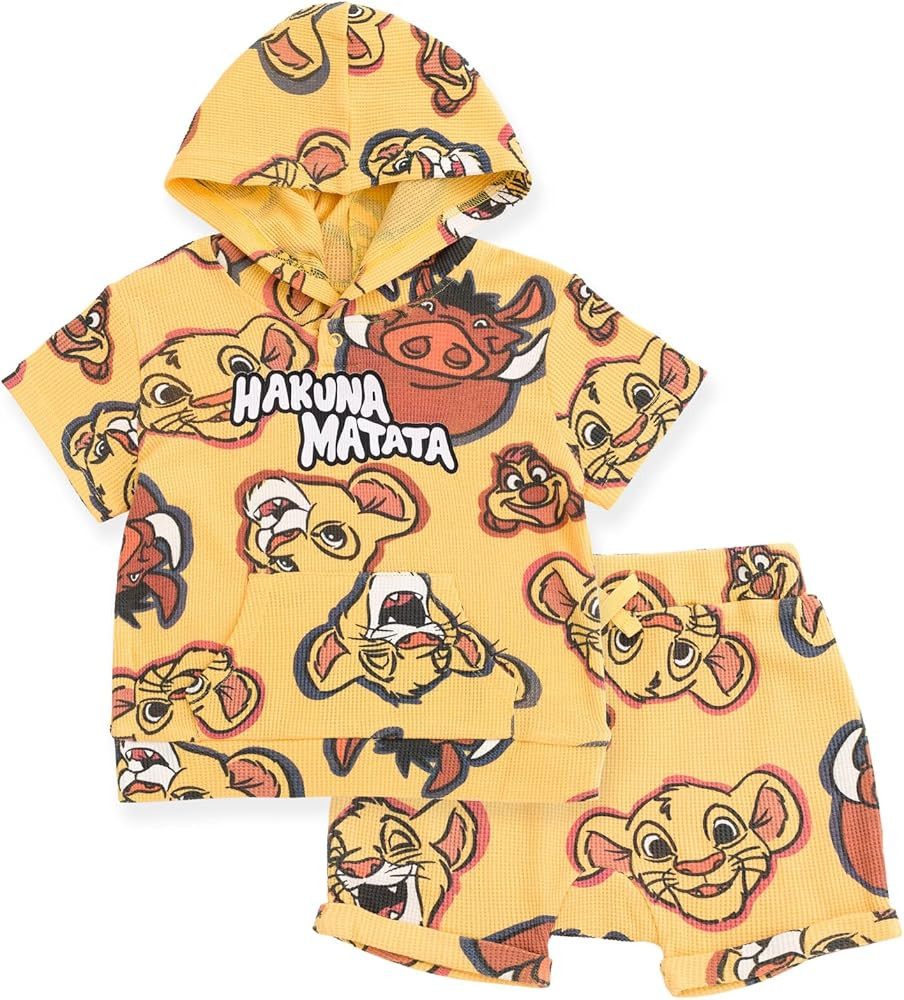 Disney Lion King Mickey Mouse Waffle Knit Pullover Hoodie and Shorts Newborn to Toddler | Amazon (US)