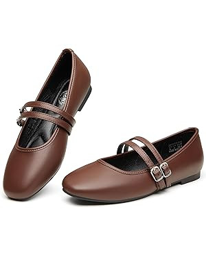 Trary Mary Jane - Zapatos planos de punta cuadrada para mujer, zapatos planos de ballet elegantes... | Amazon (US)