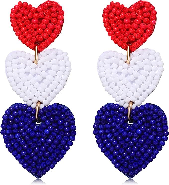 Independence Day Patriotic Beaded Earrings for Women American Flag 4th of July Earrings Blue Red ... | Amazon (US)
