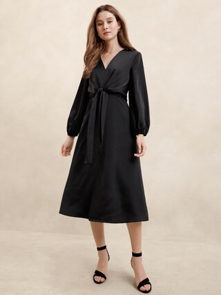 Satin Tie-Front Midi Dress | Banana Republic Factory
