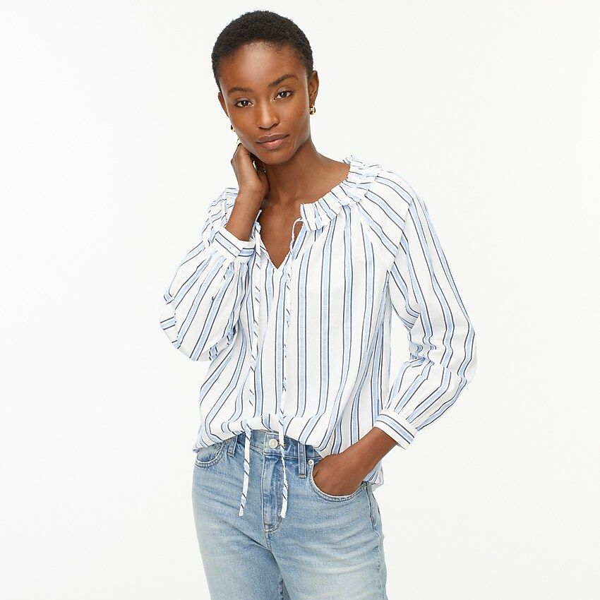 Tie-front ruffle top in stripe | J.Crew US