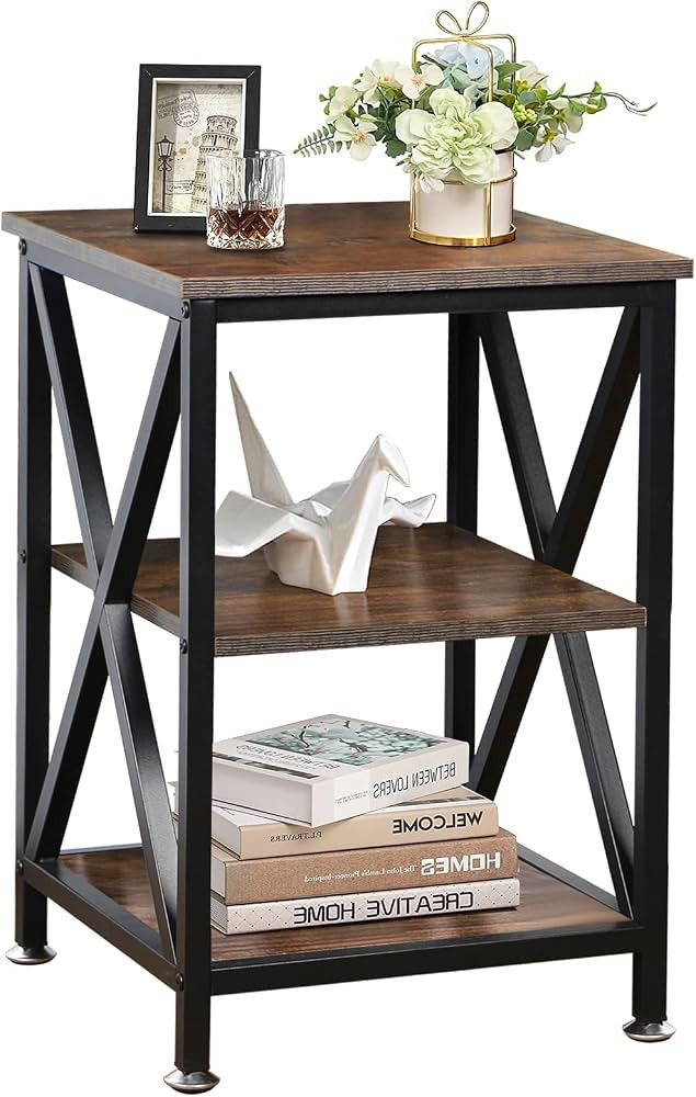 Square End Table with Storage Shelf, 16" D X 16" W X 24" H, 3-Tier End Table Living Room, Rustic ... | Amazon (US)