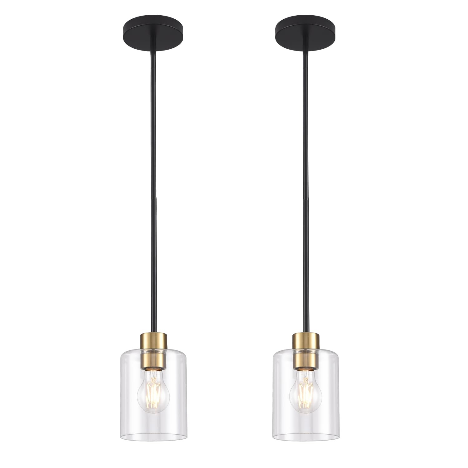 Black Brass Pendant Lights Kitchen Island - Clear Glass Pendant Light Fixture Multiple Stems Rods... | Amazon (US)