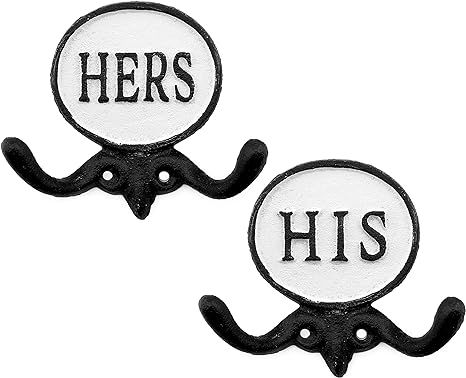 AuldHome His and Hers Towel Hooks (Set of 2); Cast Iron Rustic Farmhouse Decor Door Wall Hangers | Amazon (US)